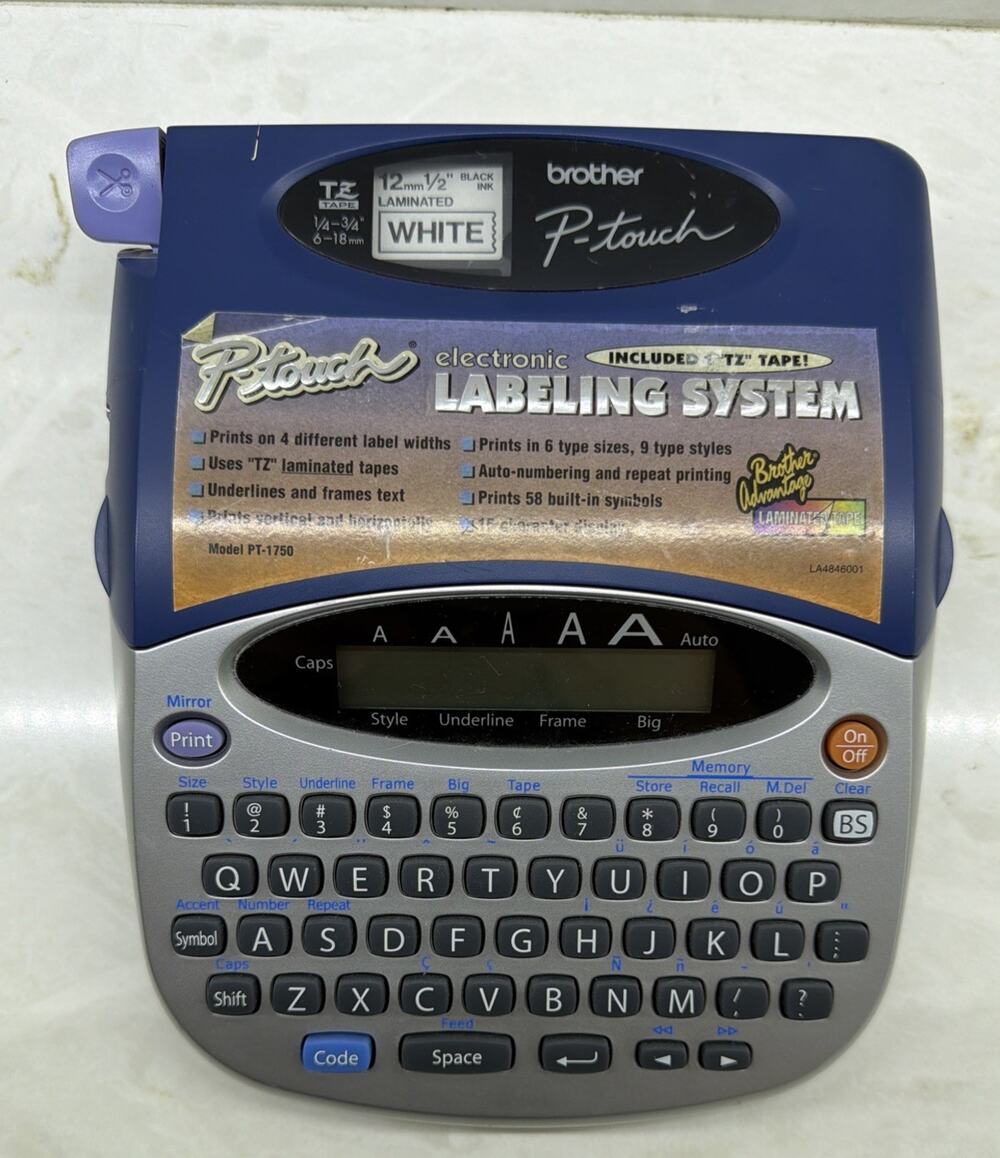 Brother PT-1750 P-Touch Electronic Labeling System Thermal Label Maker WORKING